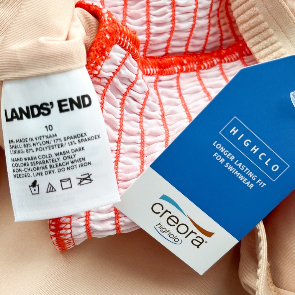 NEW Lands End Smocked Swimsuit Dress Orange Pink Floral Womens 10 - Picture 10 of 13
